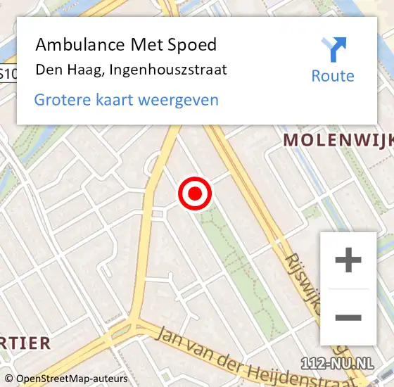 Locatie op kaart van de 112 melding: Ambulance Met Spoed Naar Den Haag, Ingenhouszstraat op 1 oktober 2015 12:33