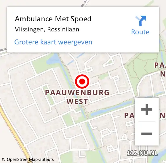 Locatie op kaart van de 112 melding: Ambulance Met Spoed Naar Vlissingen, Rossinilaan op 1 oktober 2015 15:11