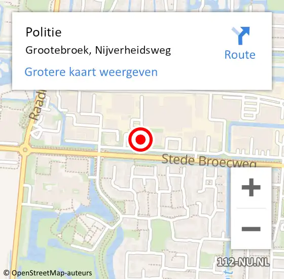 Locatie op kaart van de 112 melding: Politie Grootebroek, Nijverheidsweg op 1 oktober 2015 15:34
