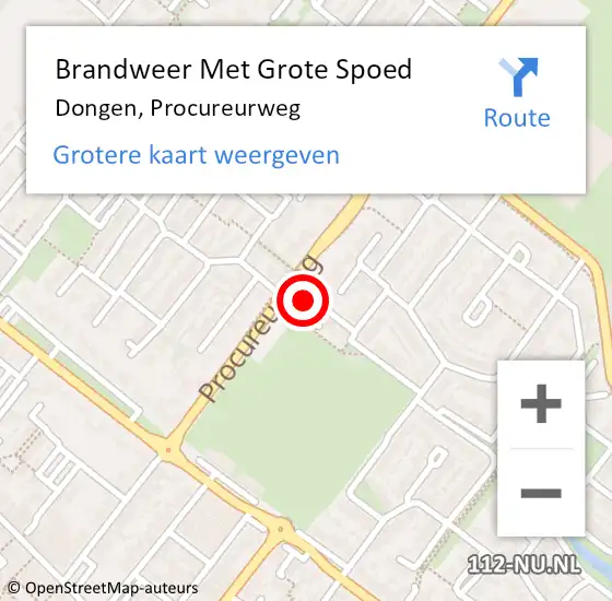 Locatie op kaart van de 112 melding: Brandweer Met Grote Spoed Naar Dongen, Procureurweg op 1 oktober 2015 18:43