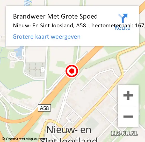 Locatie op kaart van de 112 melding: Brandweer Met Grote Spoed Naar Nieuw- En Sint Joosland, A58 L hectometerpaal: 167,4 op 22 november 2013 11:00