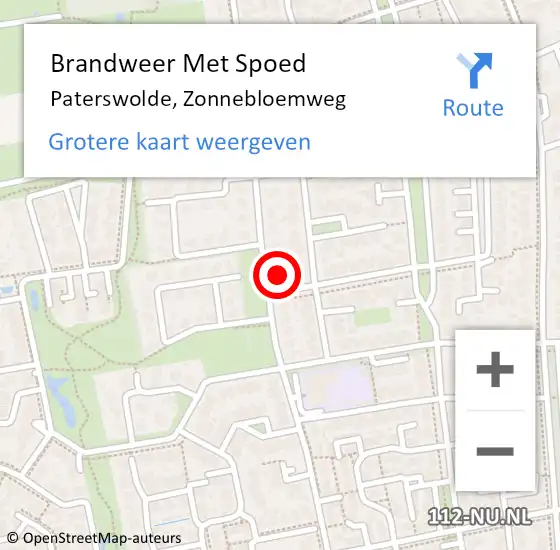 Locatie op kaart van de 112 melding: Brandweer Met Spoed Naar Paterswolde, Zonnebloemweg op 2 oktober 2015 09:34