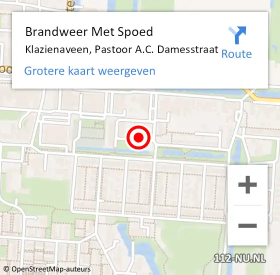 Locatie op kaart van de 112 melding: Brandweer Met Spoed Naar Klazienaveen, Pastoor A.C. Damesstraat op 2 oktober 2015 10:41