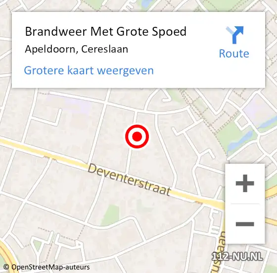 Locatie op kaart van de 112 melding: Brandweer Met Grote Spoed Naar Apeldoorn, Cereslaan op 2 oktober 2015 11:18
