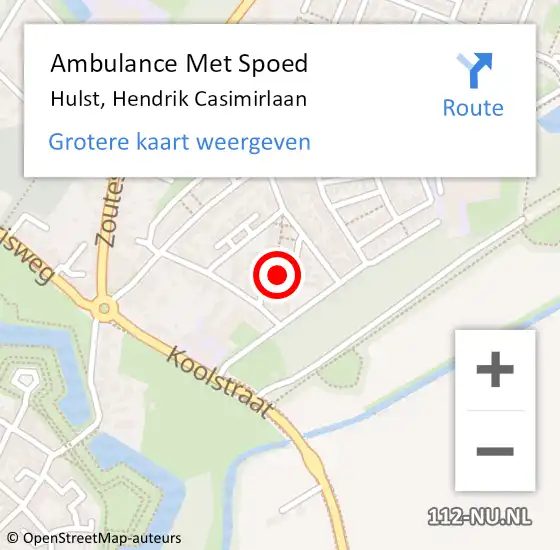 Locatie op kaart van de 112 melding: Ambulance Met Spoed Naar Hulst, Hendrik Casimirlaan op 2 oktober 2015 12:02