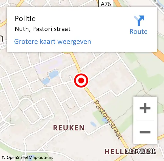 Locatie op kaart van de 112 melding: Politie Nuth, Pastorijstraat op 2 oktober 2015 12:44