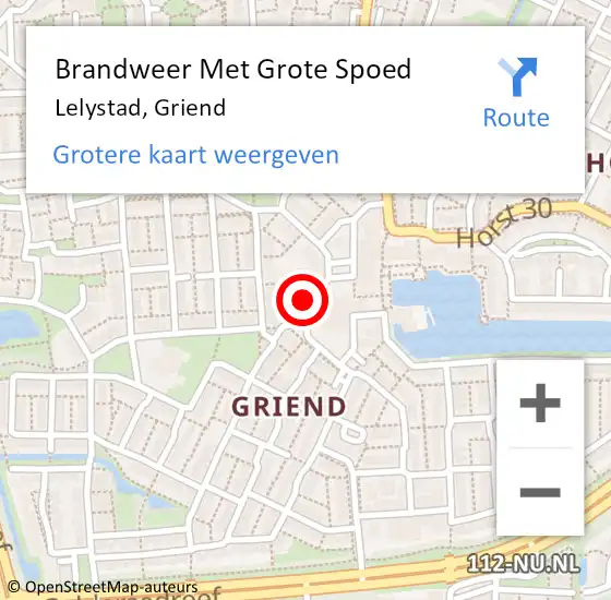 Locatie op kaart van de 112 melding: Brandweer Met Grote Spoed Naar Lelystad, Griend op 2 oktober 2015 14:01