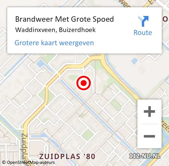 Locatie op kaart van de 112 melding: Brandweer Met Grote Spoed Naar Waddinxveen, Buizerdhoek op 2 oktober 2015 14:16