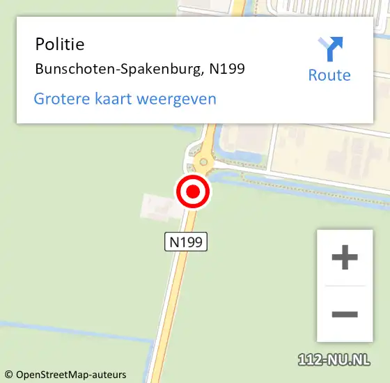 Locatie op kaart van de 112 melding: Politie Bunschoten-Spakenburg, N199 op 2 oktober 2015 17:09