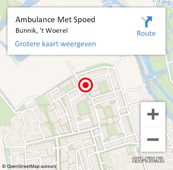 Locatie op kaart van de 112 melding: Ambulance Met Spoed Naar Bunnik, 't Woerel op 2 oktober 2015 18:42