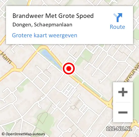 Locatie op kaart van de 112 melding: Brandweer Met Grote Spoed Naar Dongen, Schaepmanlaan op 2 oktober 2015 18:55