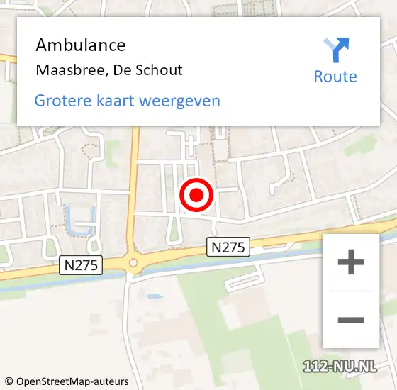 Locatie op kaart van de 112 melding: Ambulance Maasbree, De Schout op 22 november 2013 12:03