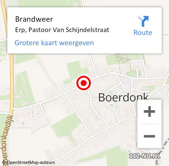 Locatie op kaart van de 112 melding: Brandweer Erp, Pastoor Van Schijndelstraat op 2 oktober 2015 23:42