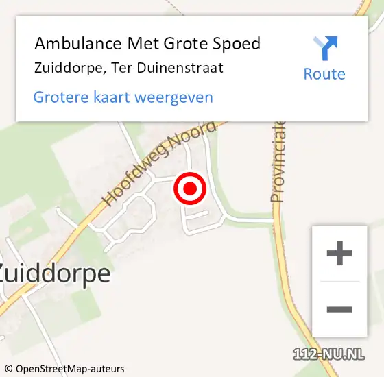 Locatie op kaart van de 112 melding: Ambulance Met Grote Spoed Naar Zuiddorpe, Ter Duinenstraat op 2 oktober 2015 23:50