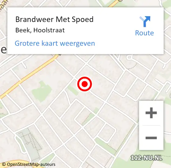 Locatie op kaart van de 112 melding: Brandweer Met Spoed Naar Beek, Hoolstraat op 3 oktober 2015 00:24