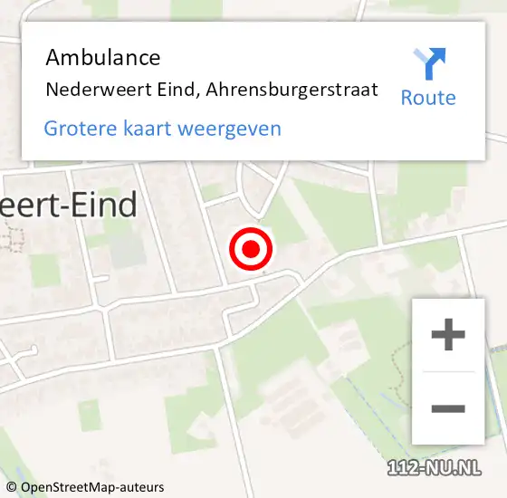 Locatie op kaart van de 112 melding: Ambulance Nederweert Eind, Ahrensburgerstraat op 22 november 2013 12:34