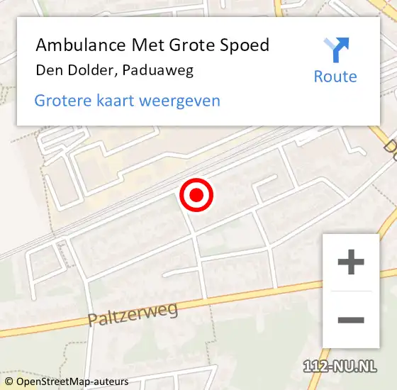 Locatie op kaart van de 112 melding: Ambulance Met Grote Spoed Naar Den Dolder, Paduaweg op 3 oktober 2015 09:22