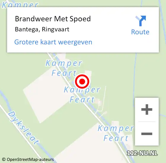 Locatie op kaart van de 112 melding: Brandweer Met Spoed Naar Bantega, Ringvaart op 3 oktober 2015 09:24