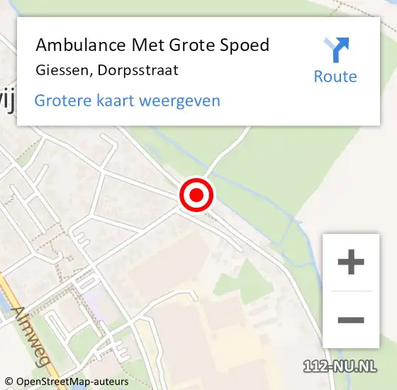 Locatie op kaart van de 112 melding: Ambulance Met Grote Spoed Naar Giessen, Dorpsstraat op 3 oktober 2015 10:13