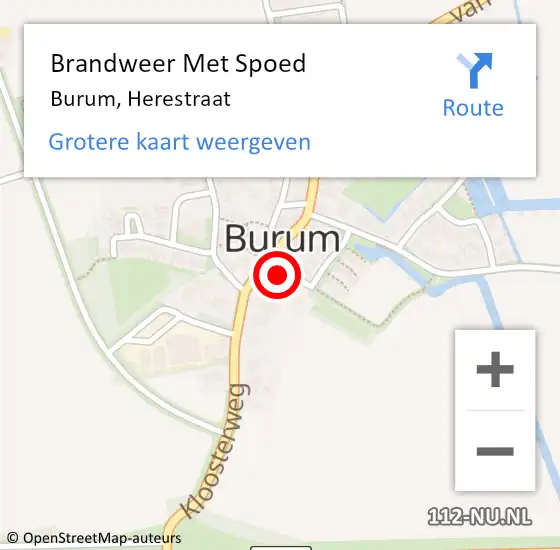 Locatie op kaart van de 112 melding: Brandweer Met Spoed Naar Burum, Herestraat op 3 oktober 2015 10:46