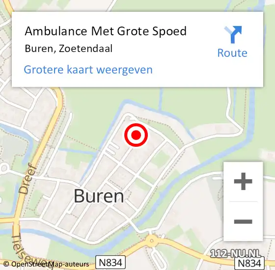 Locatie op kaart van de 112 melding: Ambulance Met Grote Spoed Naar Buren, Zoetendaal op 3 oktober 2015 11:02