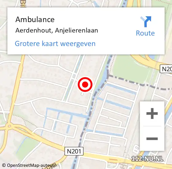 Locatie op kaart van de 112 melding: Ambulance Aerdenhout, Anjelierenlaan op 22 november 2013 12:52