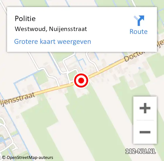 Locatie op kaart van de 112 melding: Politie Westwoud, Nuijensstraat op 3 oktober 2015 12:31