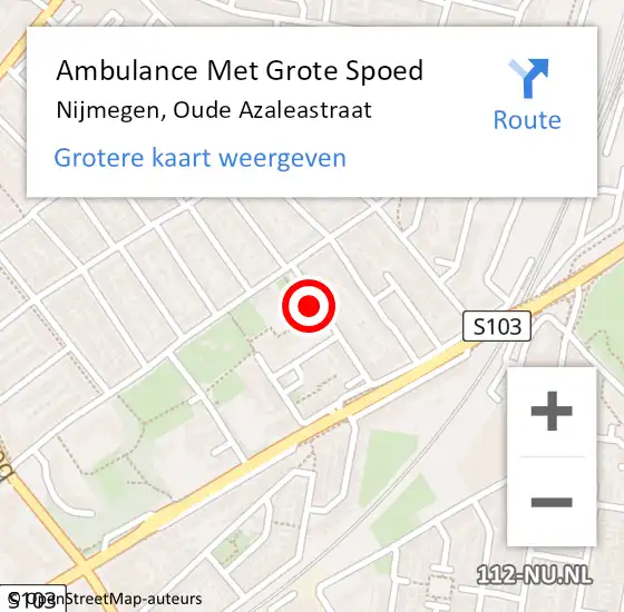 Locatie op kaart van de 112 melding: Ambulance Met Grote Spoed Naar Nijmegen, Oude Azaleastraat op 3 oktober 2015 15:12