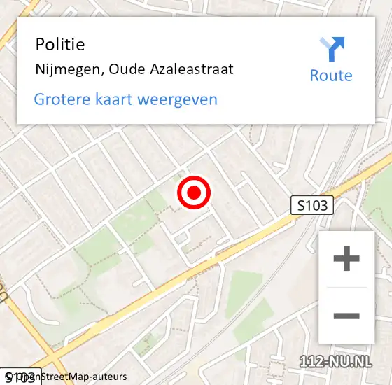 Locatie op kaart van de 112 melding: Politie Nijmegen, Oude Azaleastraat op 3 oktober 2015 15:30