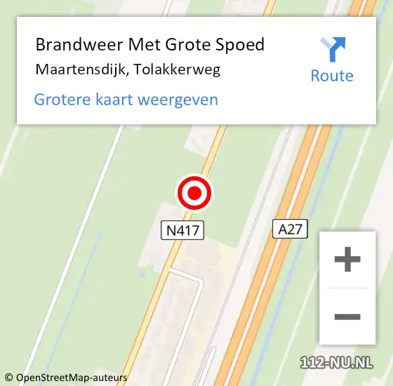 Locatie op kaart van de 112 melding: Brandweer Met Grote Spoed Naar Maartensdijk, Tolakkerweg op 3 oktober 2015 20:46