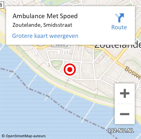 Locatie op kaart van de 112 melding: Ambulance Met Spoed Naar Zoutelande, Smidsstraat op 4 oktober 2015 00:43