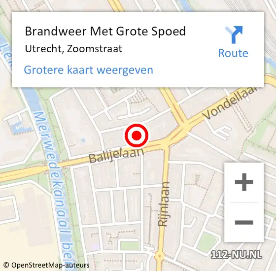 Locatie op kaart van de 112 melding: Brandweer Met Grote Spoed Naar Utrecht, Zoomstraat op 4 oktober 2015 01:21