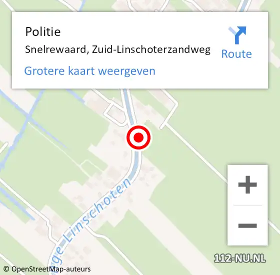 Locatie op kaart van de 112 melding: Politie Snelrewaard, Zuid-Linschoterzandweg op 4 oktober 2015 01:32