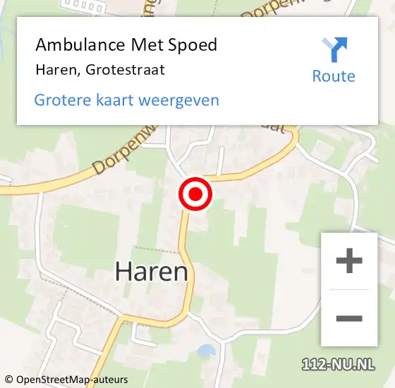 Locatie op kaart van de 112 melding: Ambulance Met Spoed Naar Haren, Grotestraat op 22 november 2013 13:55