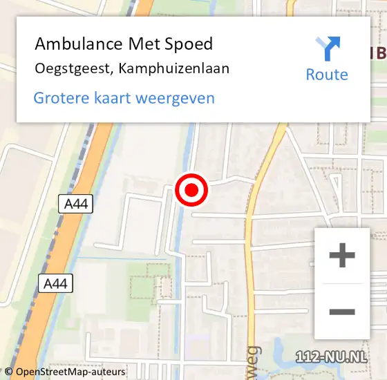 Locatie op kaart van de 112 melding: Ambulance Met Spoed Naar Oegstgeest, Kamphuizenlaan op 4 oktober 2015 07:13