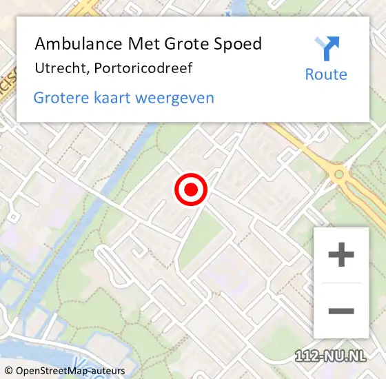 Locatie op kaart van de 112 melding: Ambulance Met Grote Spoed Naar Utrecht, Portoricodreef op 4 oktober 2015 07:46