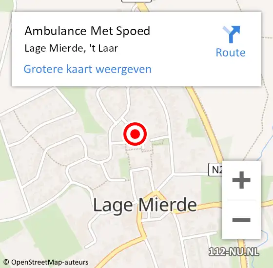 Locatie op kaart van de 112 melding: Ambulance Met Spoed Naar Lage Mierde, 't Laar op 4 oktober 2015 10:34