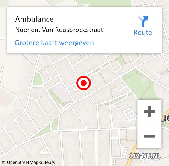 Locatie op kaart van de 112 melding: Ambulance Nuenen, Van Ruusbroecstraat op 4 oktober 2015 11:30