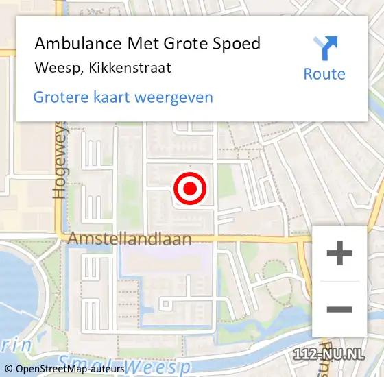 Locatie op kaart van de 112 melding: Ambulance Met Grote Spoed Naar Weesp, Kikkenstraat op 4 oktober 2015 11:42