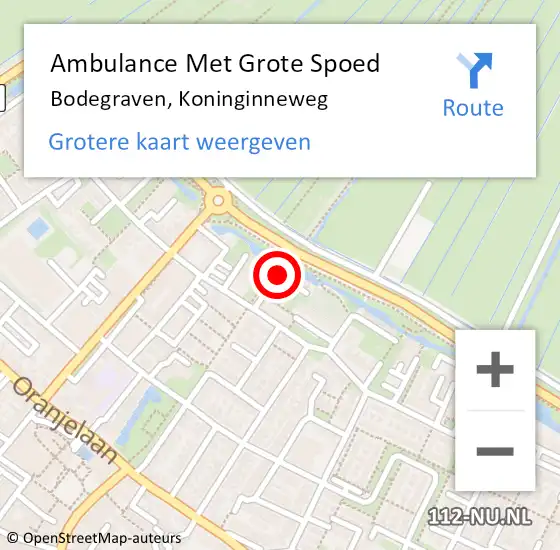 Locatie op kaart van de 112 melding: Ambulance Met Grote Spoed Naar Bodegraven, Koninginneweg op 4 oktober 2015 12:18