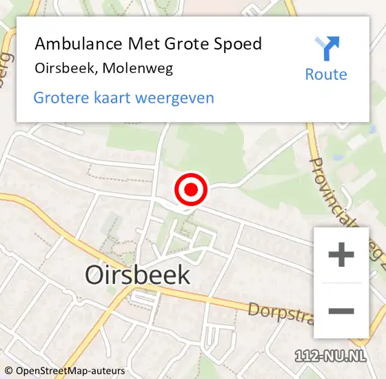 Locatie op kaart van de 112 melding: Ambulance Met Grote Spoed Naar Oirsbeek, Molenweg op 22 november 2013 14:28