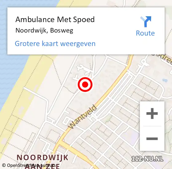 Locatie op kaart van de 112 melding: Ambulance Met Spoed Naar Noordwijk, Bosweg op 4 oktober 2015 13:06