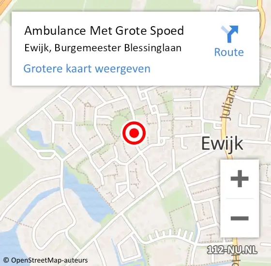 Locatie op kaart van de 112 melding: Ambulance Met Grote Spoed Naar Ewijk, Burgemeester Blessinglaan op 22 november 2013 14:38