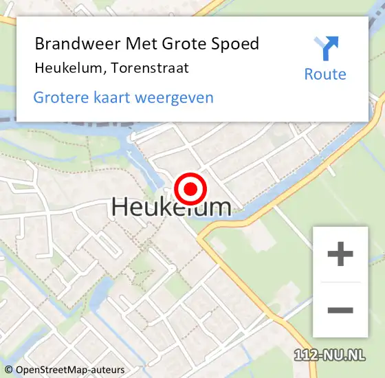 Locatie op kaart van de 112 melding: Brandweer Met Grote Spoed Naar Heukelum, Torenstraat op 4 oktober 2015 15:39