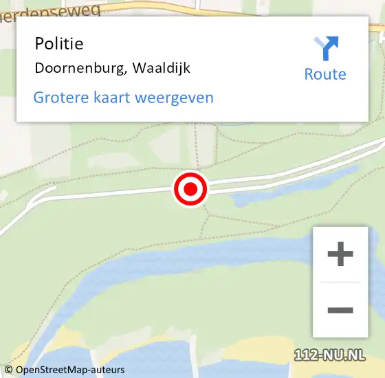 Locatie op kaart van de 112 melding: Politie Doornenburg, Waaldijk op 4 oktober 2015 16:30