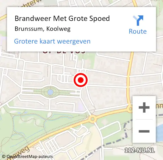 Locatie op kaart van de 112 melding: Brandweer Met Grote Spoed Naar Brunssum, Koolweg op 4 oktober 2015 22:40