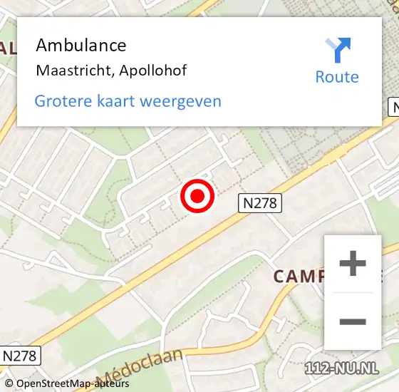 Locatie op kaart van de 112 melding: Ambulance Maastricht, Apollohof op 13 september 2013 15:42