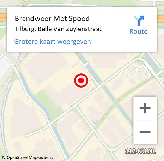 Locatie op kaart van de 112 melding: Brandweer Met Spoed Naar Tilburg, Belle Van Zuylenstraat op 5 oktober 2015 08:47