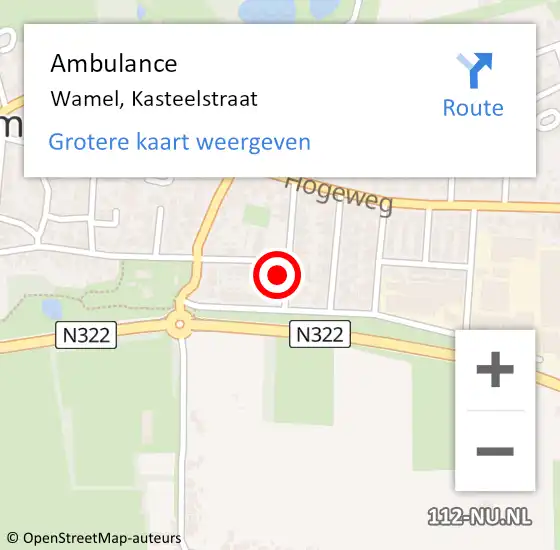 Locatie op kaart van de 112 melding: Ambulance Wamel, Kasteelstraat op 5 oktober 2015 08:56