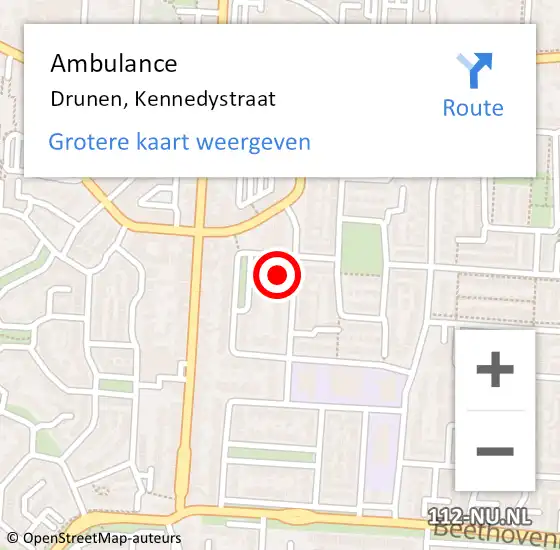 Locatie op kaart van de 112 melding: Ambulance Drunen, Kennedystraat op 5 oktober 2015 09:00